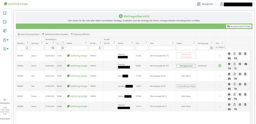 Vertragsübersicht im Firstcon eSales-Portal